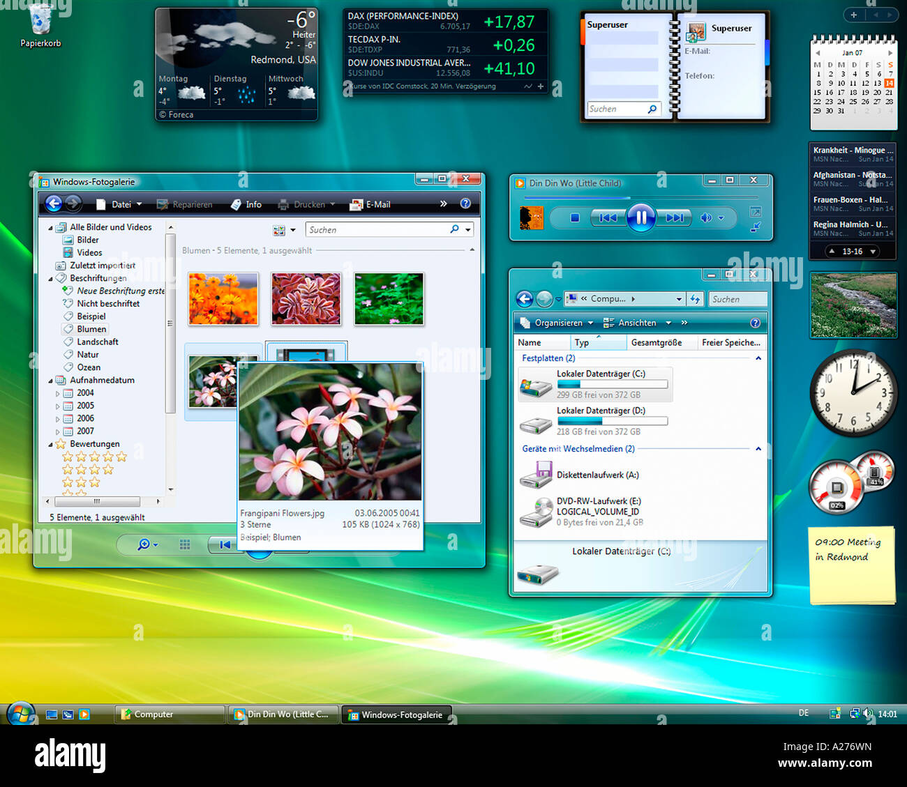 Microsoft Windows Vista, german version, desktop with started applications, screenshot Stock Photo