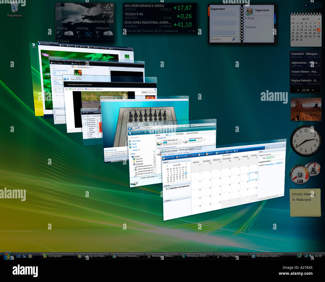 Microsoft Windows Vista, german version, desktop with perspectively  arranged applications, screenshot Stock Photo - Alamy