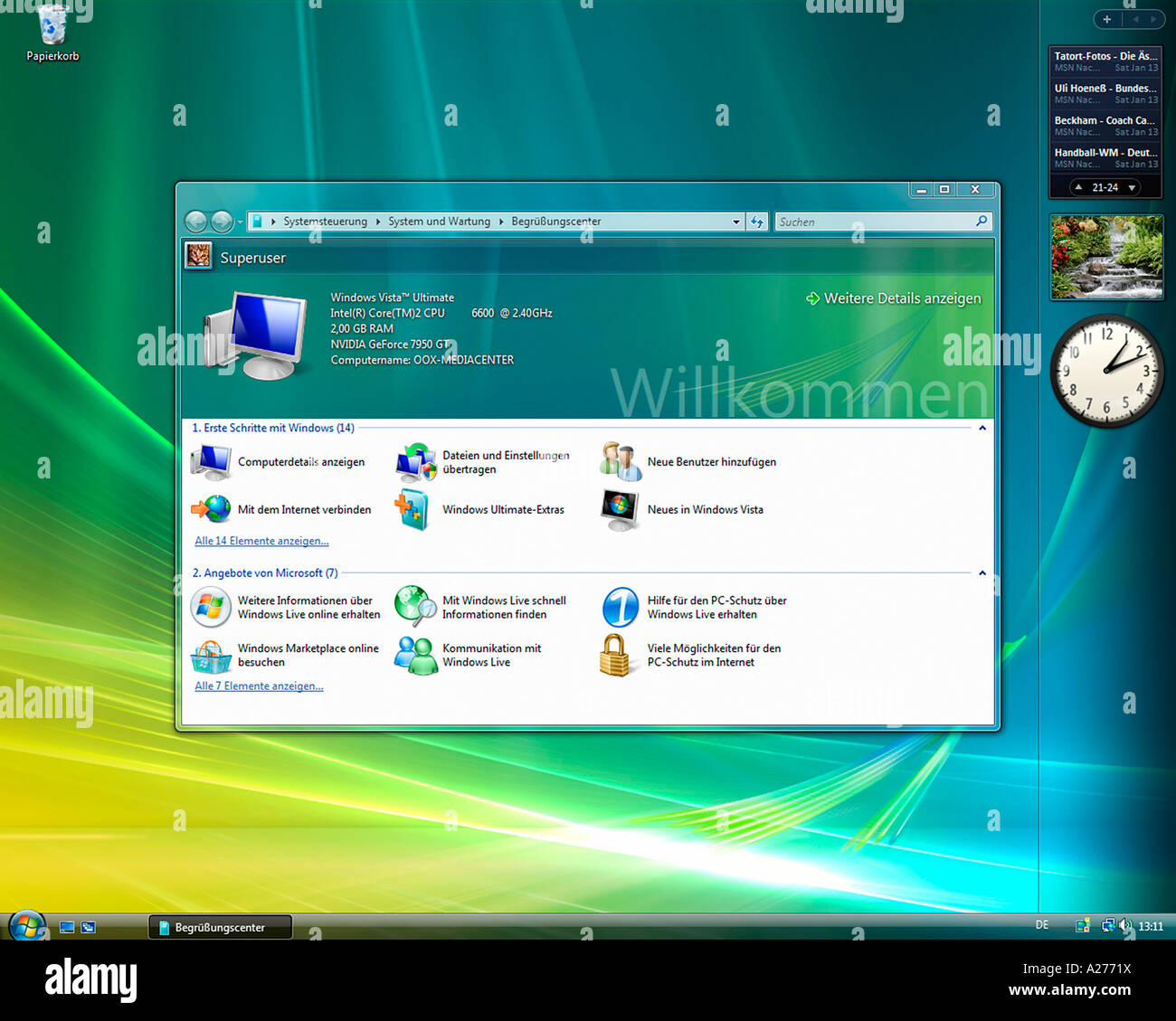 Microsoft Windows Vista, german version, desktop, screenshot Stock Photo