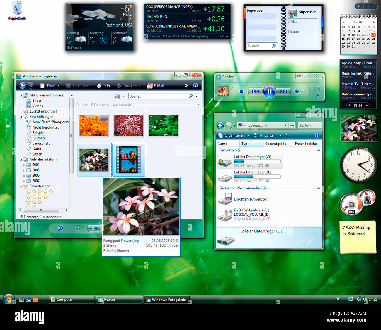 Microsoft Windows Vista, german version, desktop with started applications, screenshot Stock Photo