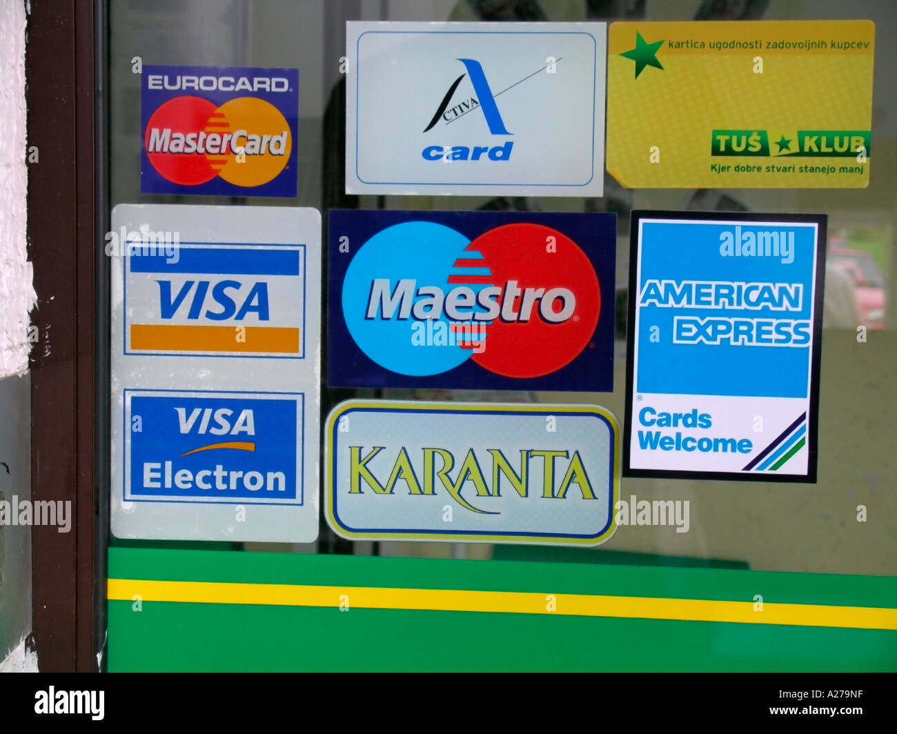 Information About Accepted Credit Cards On Entrance Door Stock