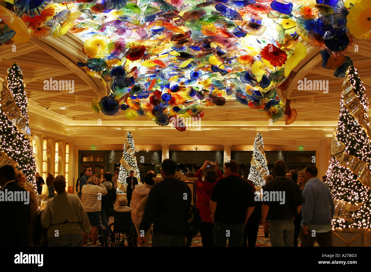 Glass flower ceiling of Bellagio Hotel and Casino Las Vegas Nevada USA