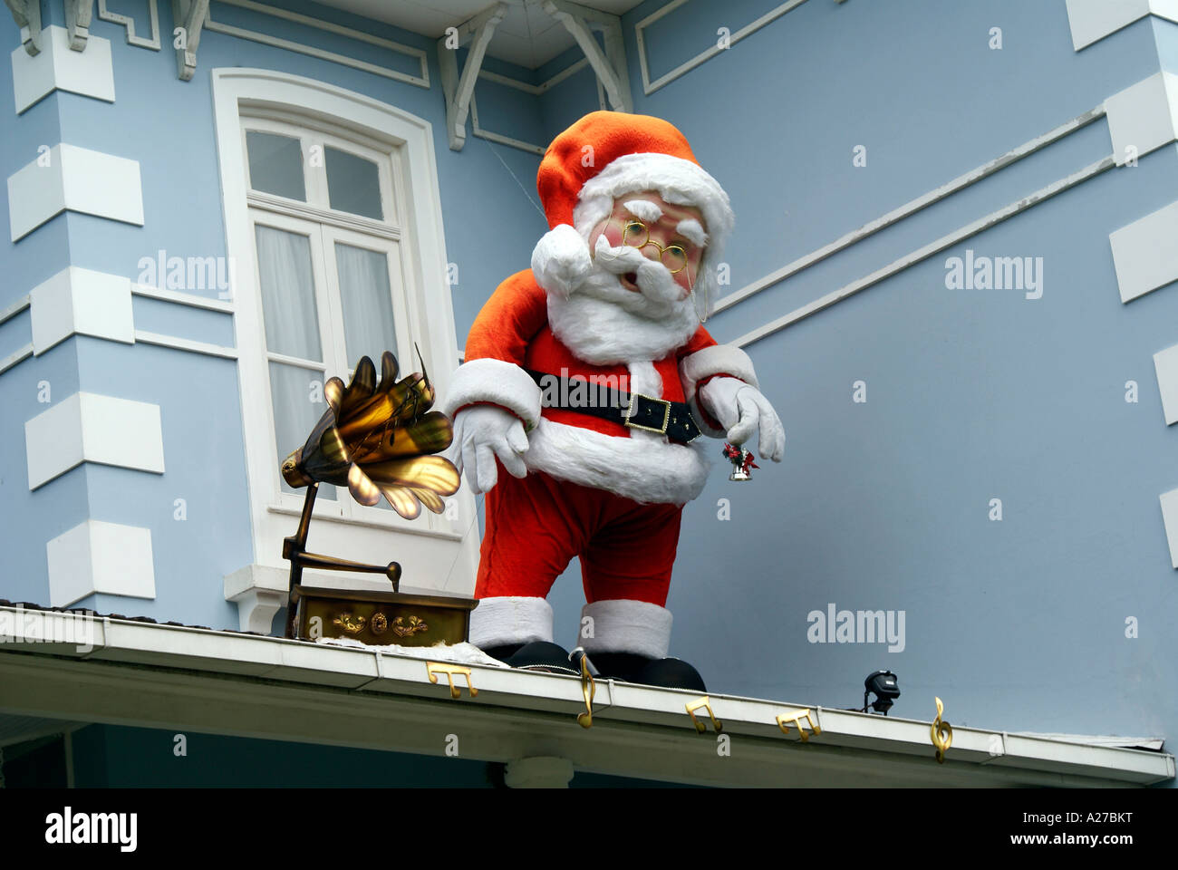 Santa Claus ans Gramophone on a roof, Petropolis, Rio de Janeiro, Brazil Stock Photo