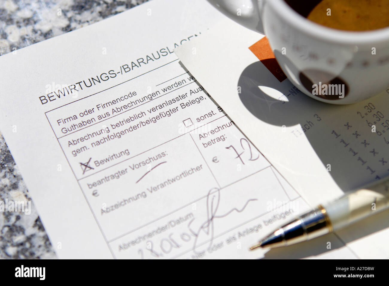 Document for entertainment expenses Stock Photo