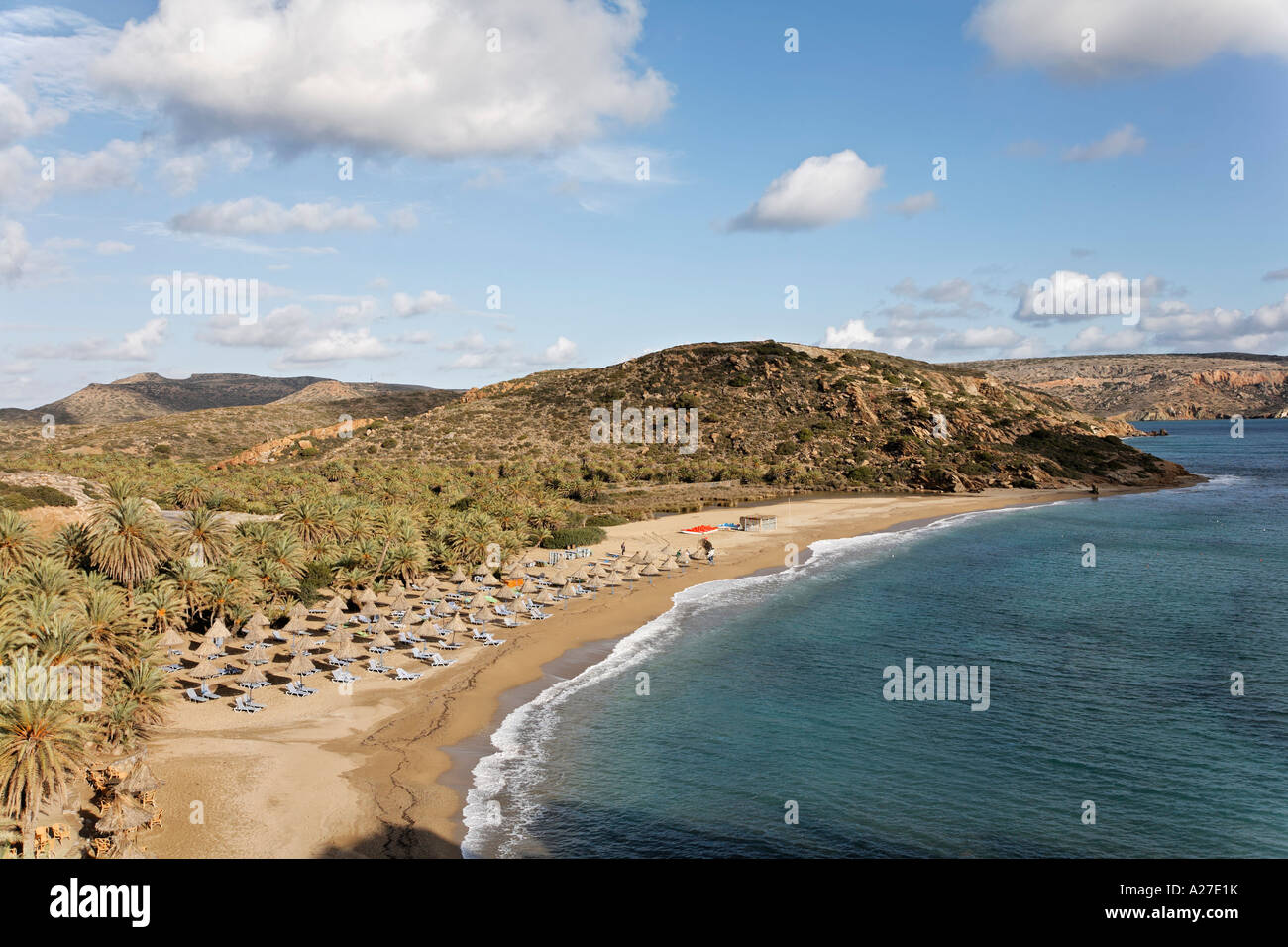 Vai palm beach, endemic palm Phoenix theophrasti, eastern Crete, Greece Stock Photo