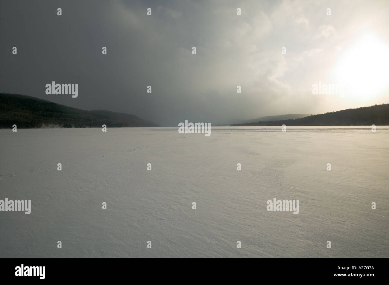 A frozen Lake Otsego in Cooperstown New York Stock Photo