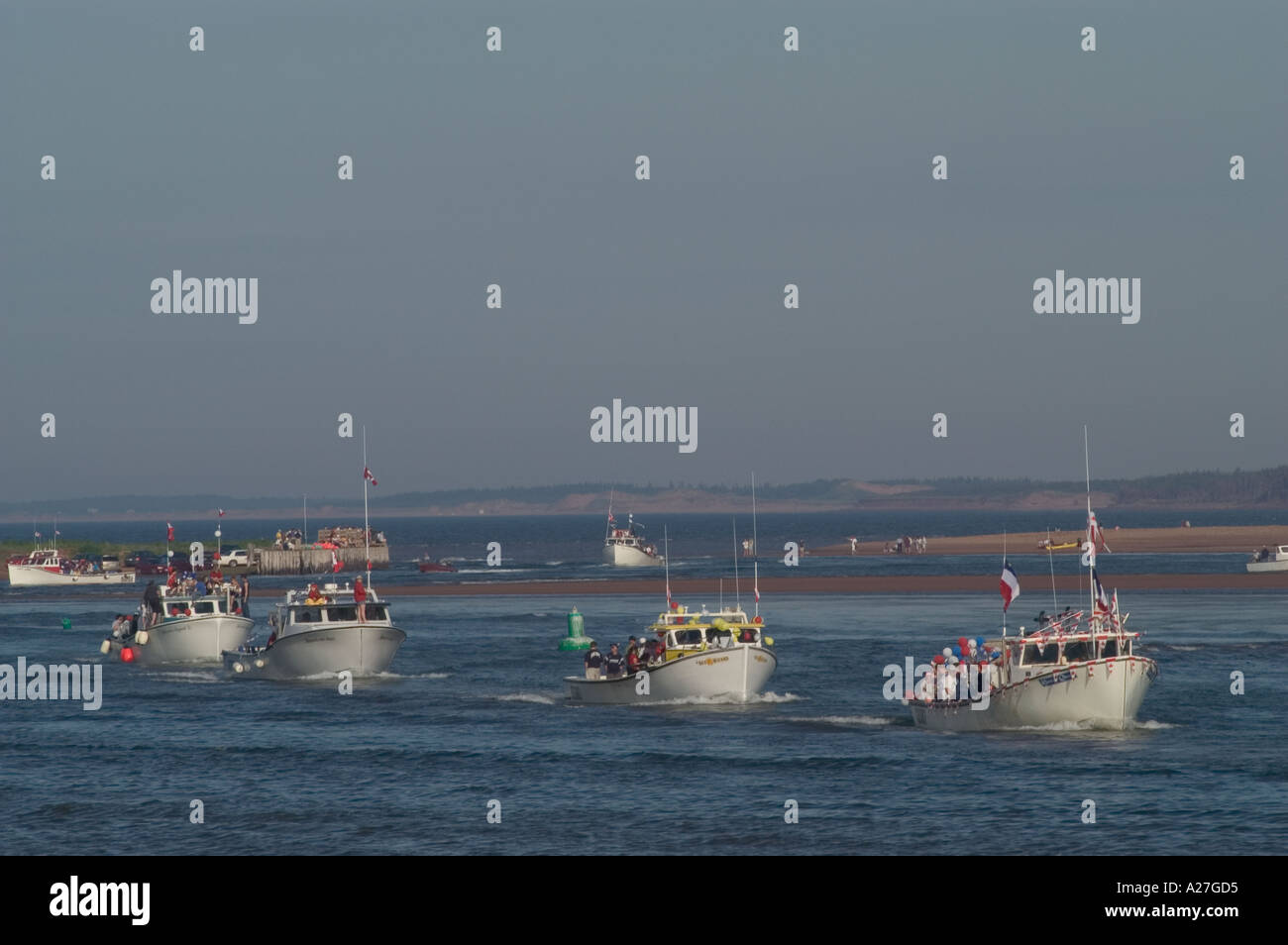 Annual procession and blessing of fishing fleet on Canada Day Rustico Prince Edward Island Stock Photo
