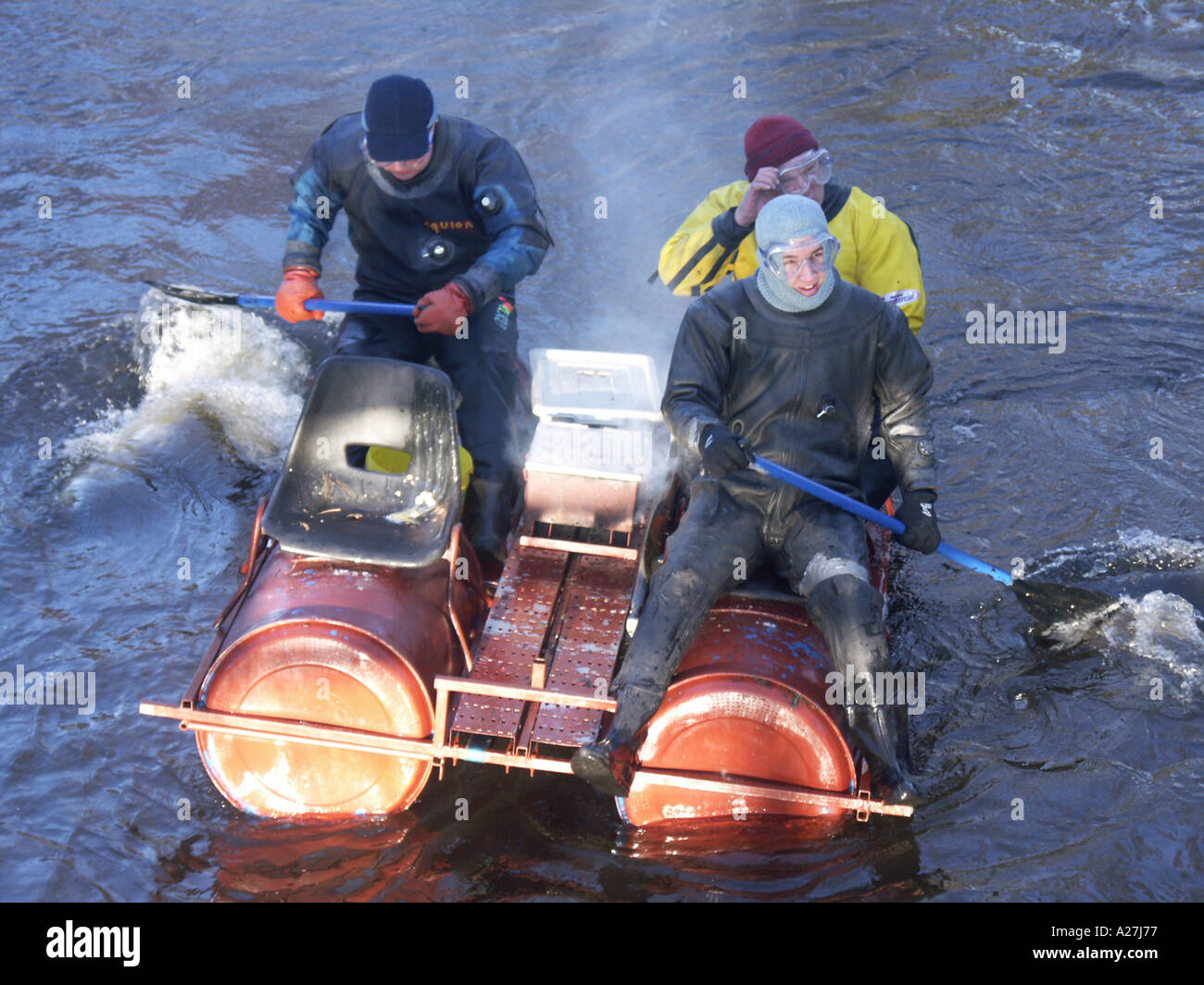 Raft on river Stock Photo