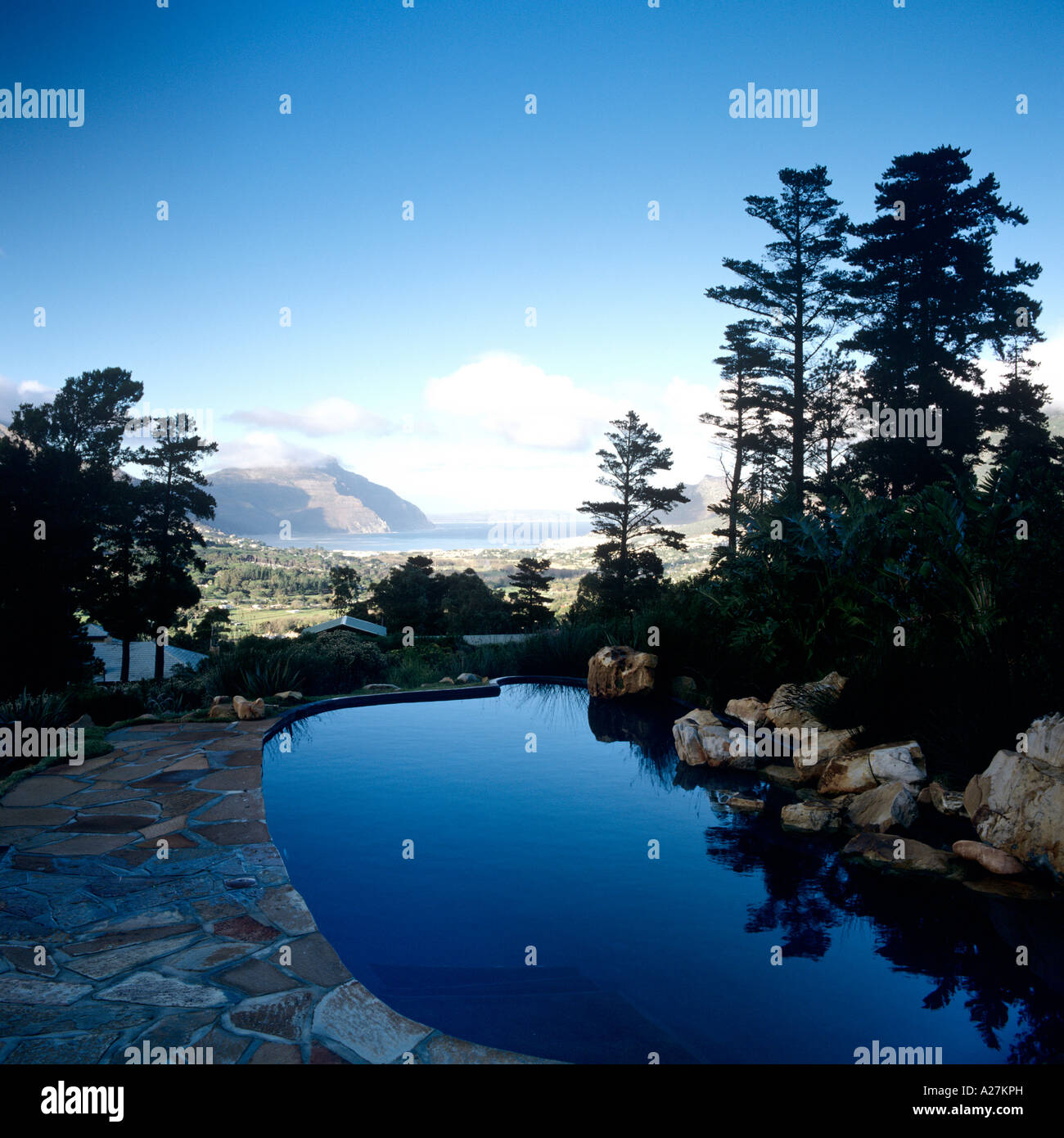 private pool overlooking Houte Bay, Cape Town, South Africa Stock Photo