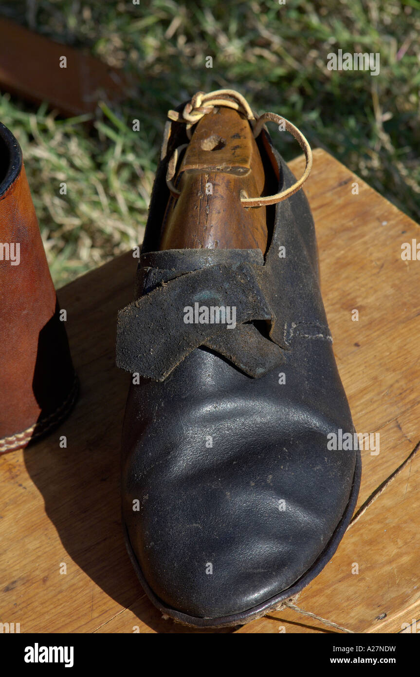 Shoe handmade by a cobbler reenactor at Yorktown battlefield Virginia. Digital photograph Stock Photo
