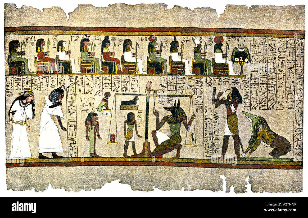 Fragment of the Egyptian Book of the Dead. Hand-colored halftone of an illustration Stock Photo
