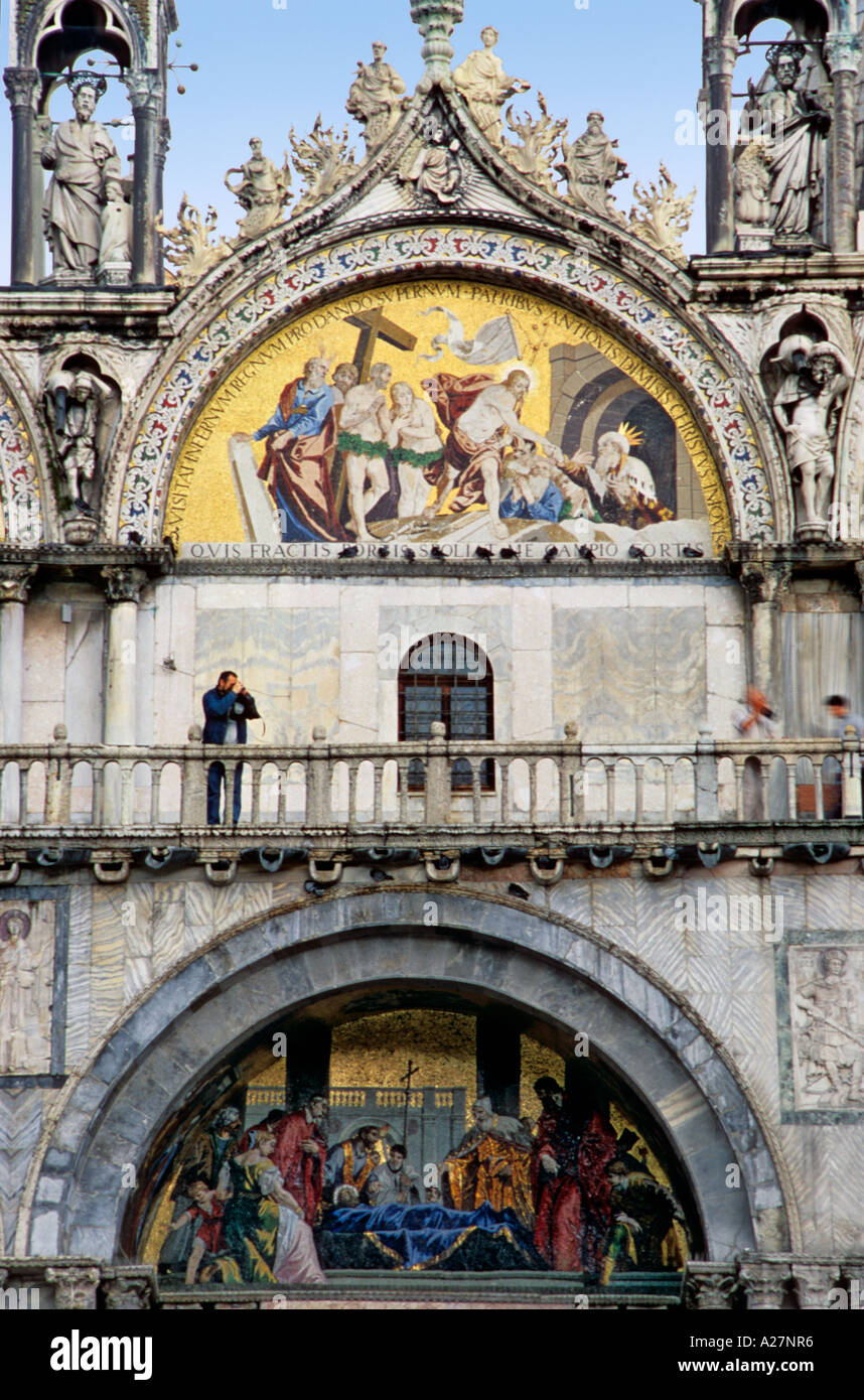 Facade, The Venetians venerating St Marks Body, The Basilica, Venice, Italy Stock Photo
