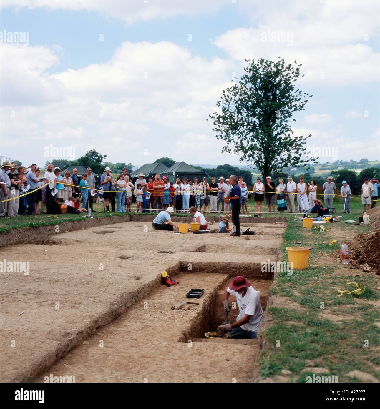 Roman archaeological excavation by Cambria Archaeology team in the