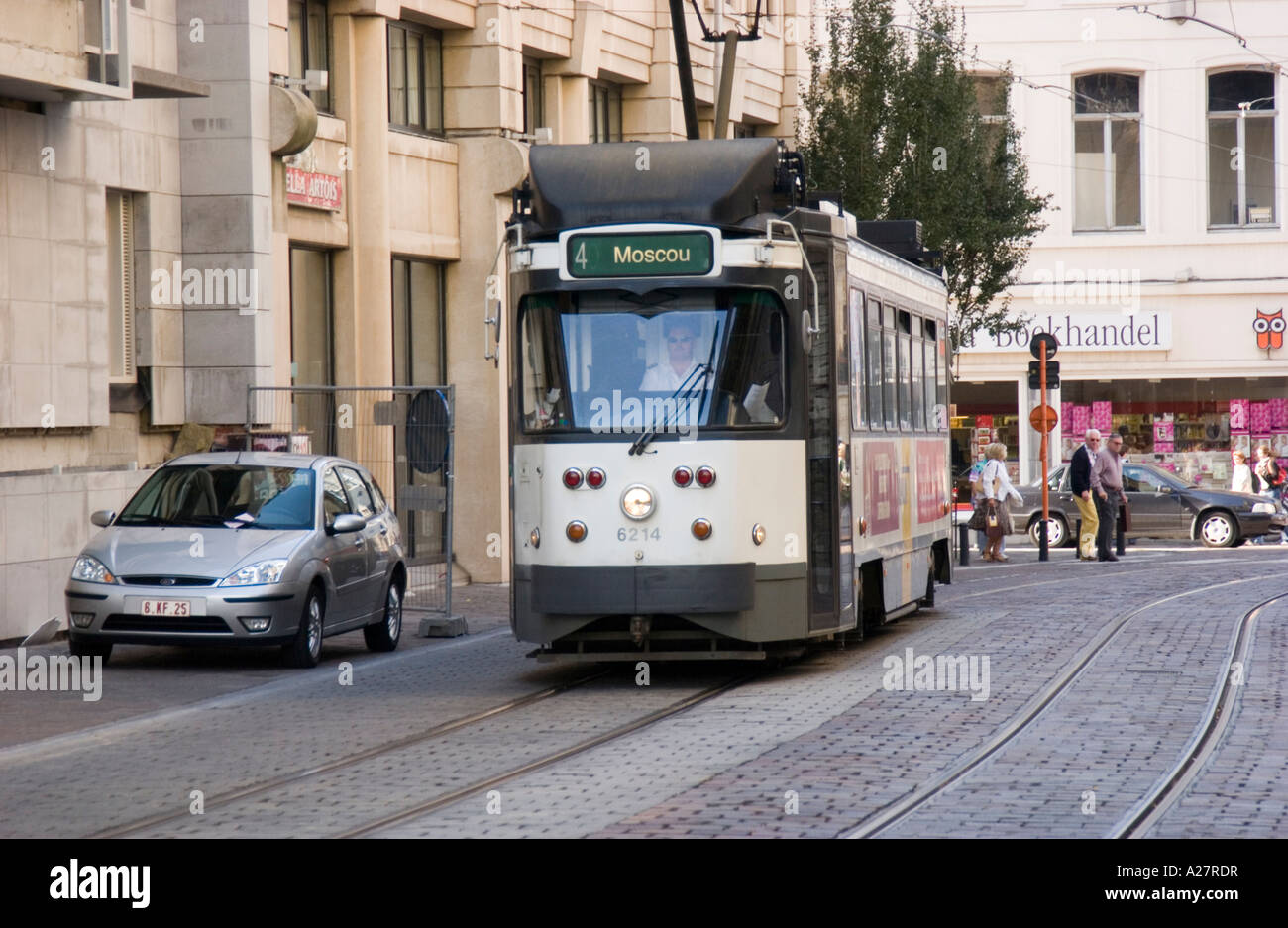 Tram on the streets of Ghent in Belgium Stock Photo Alamy