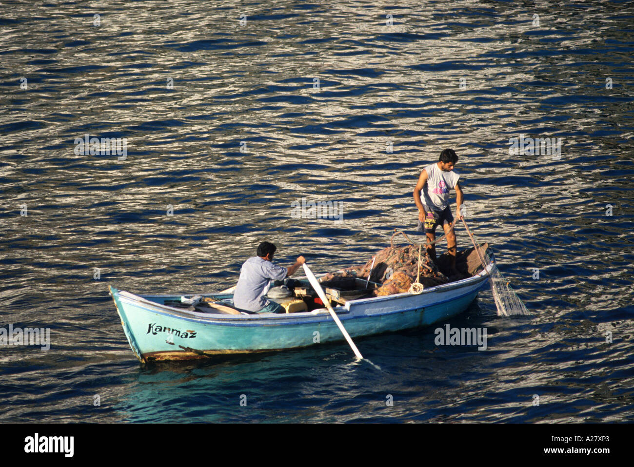 TUR Turkey Bodrum Agais fishermen at work Stock Photo
