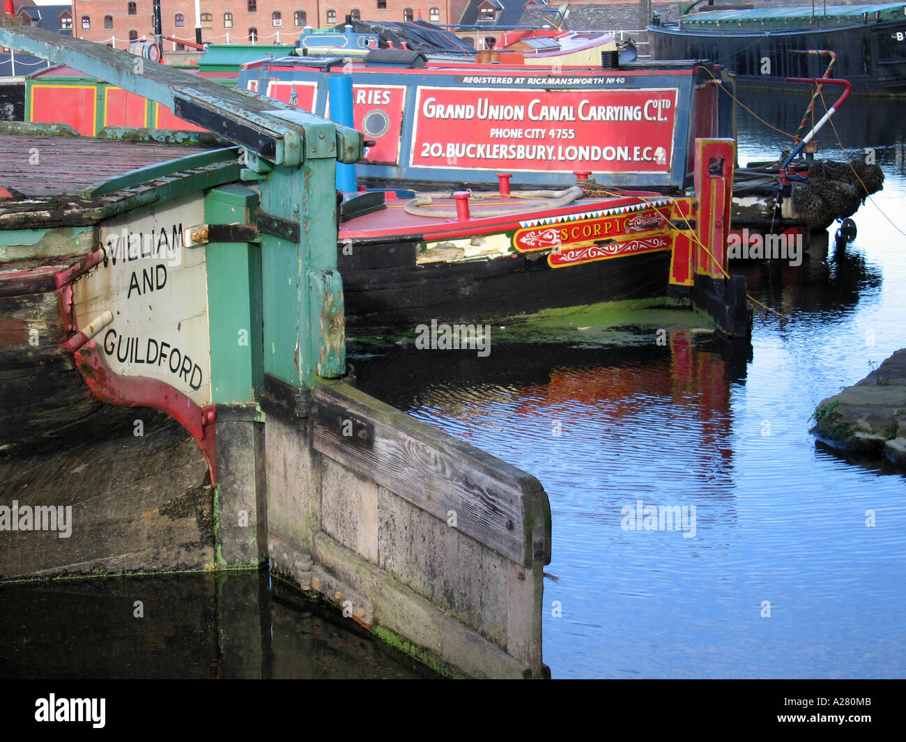 Canal Barges at Ellesmere Port Narrow Boat Museum on Shropshire Union Canal Stock Photo