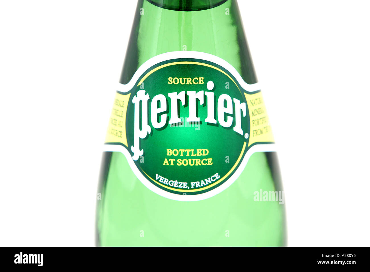 PERRIER WATER DRINK ON WHITE BACKGROUND Stock Photo