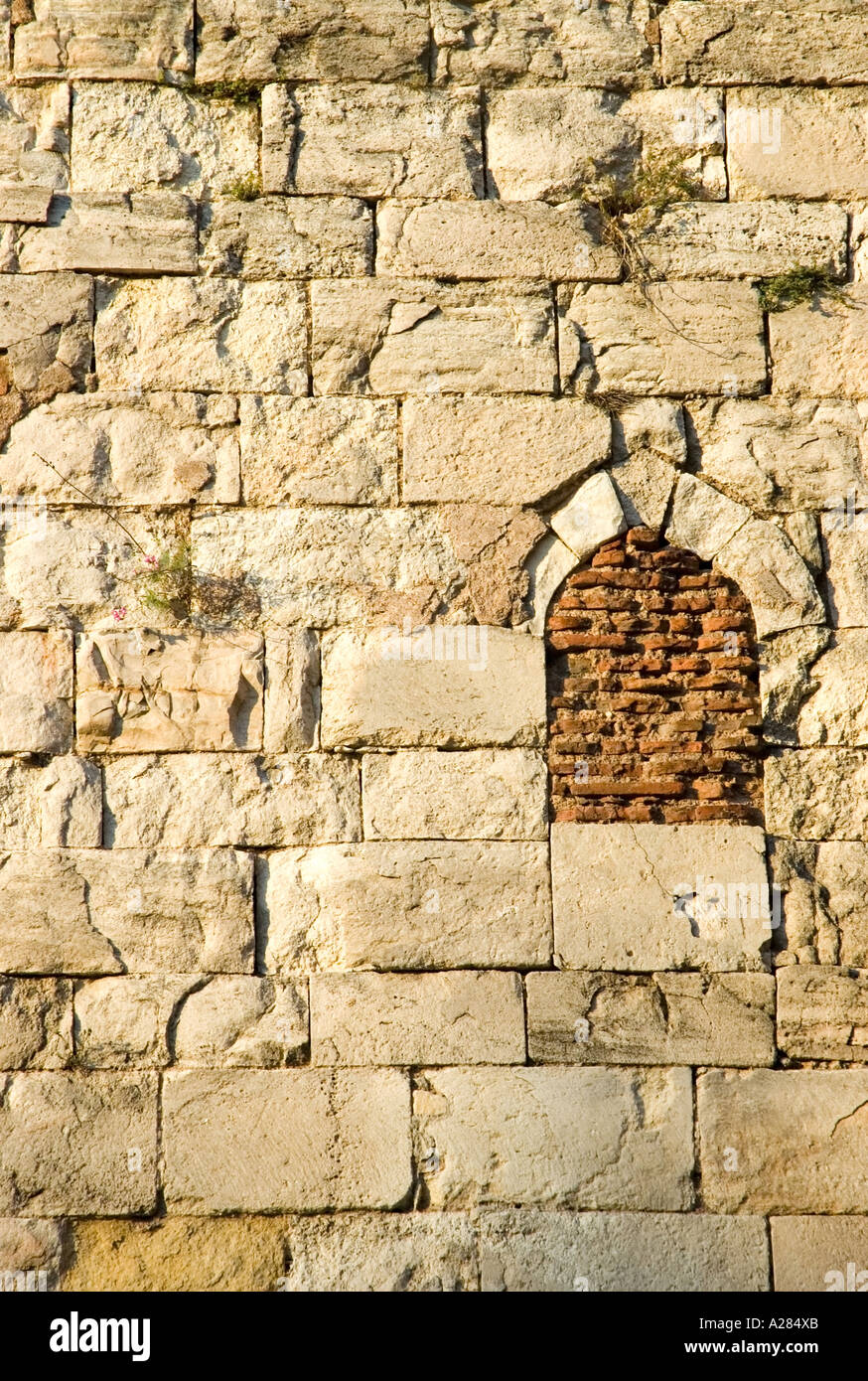 An old sandstone stone wall in Sultanahmet, Istanbul, Turkey. DSC 7562 ...