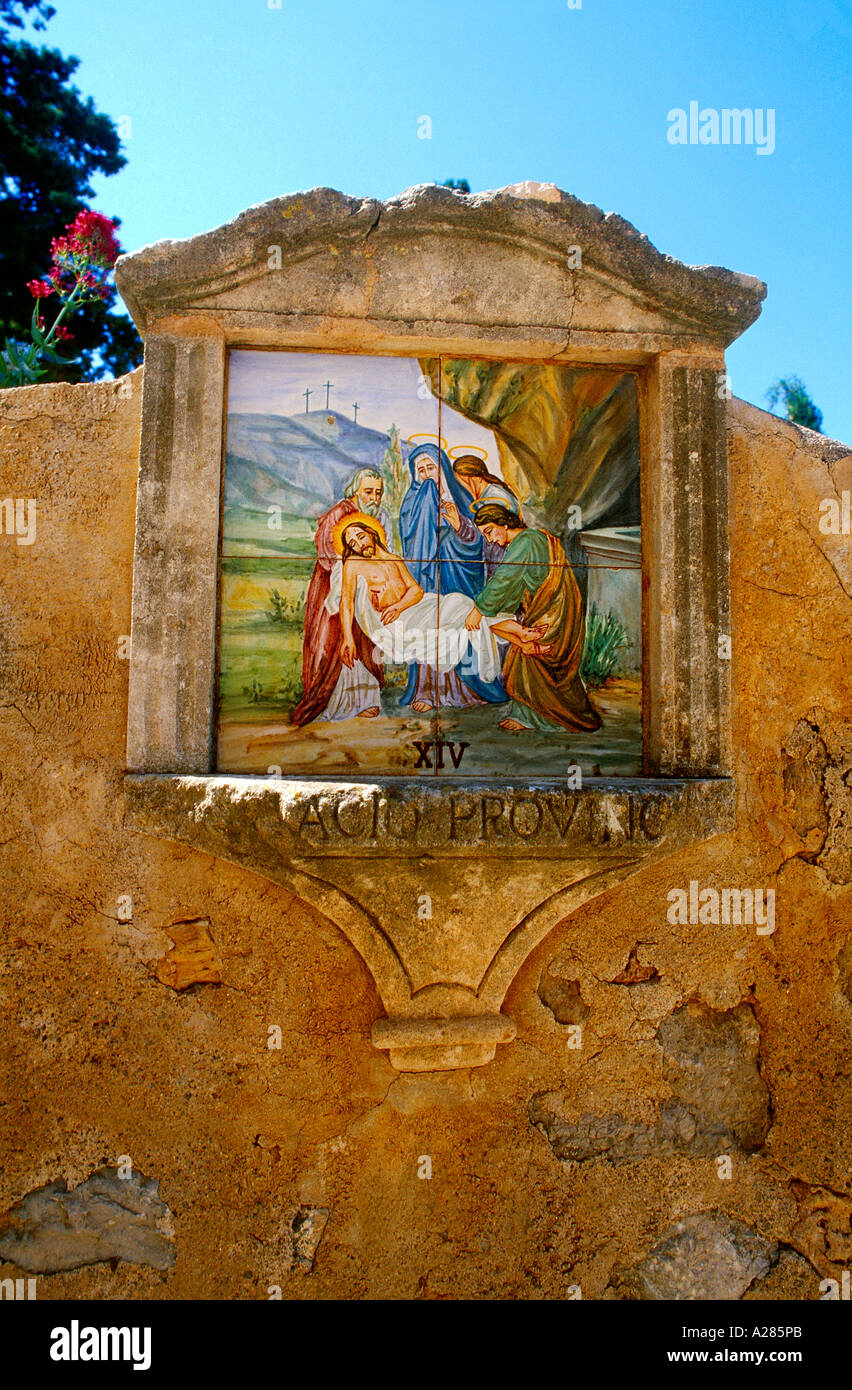 Majorca ( Mallorca ) Balearic Islands Spain Deia - Stations Of Cross Jesus Taken From Cross Pieta Stock Photo