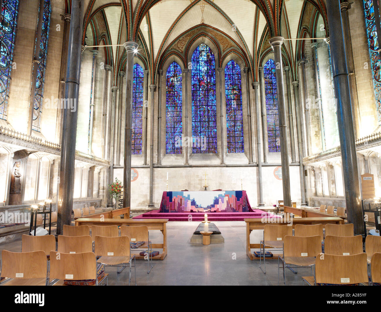 Salisbury Wiltshire England Salisbury Cathedral Trinity Chapel First Altar Consecrated in 1225 Tomb of St Osmund - Bishop 1078-9 Stock Photo