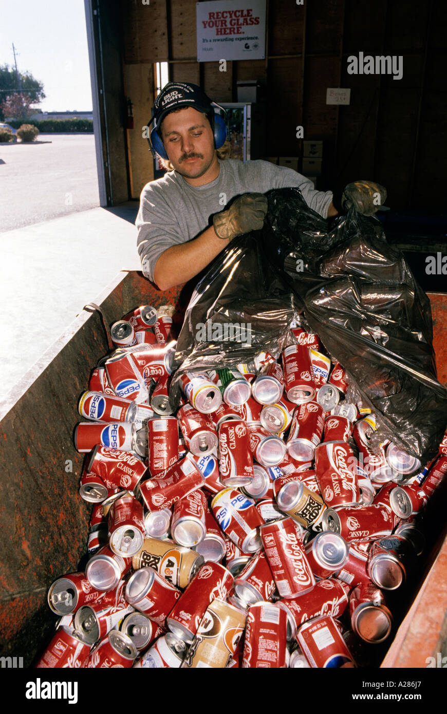 Aluminum cans being recycled at a recycling center in Boise, Idaho