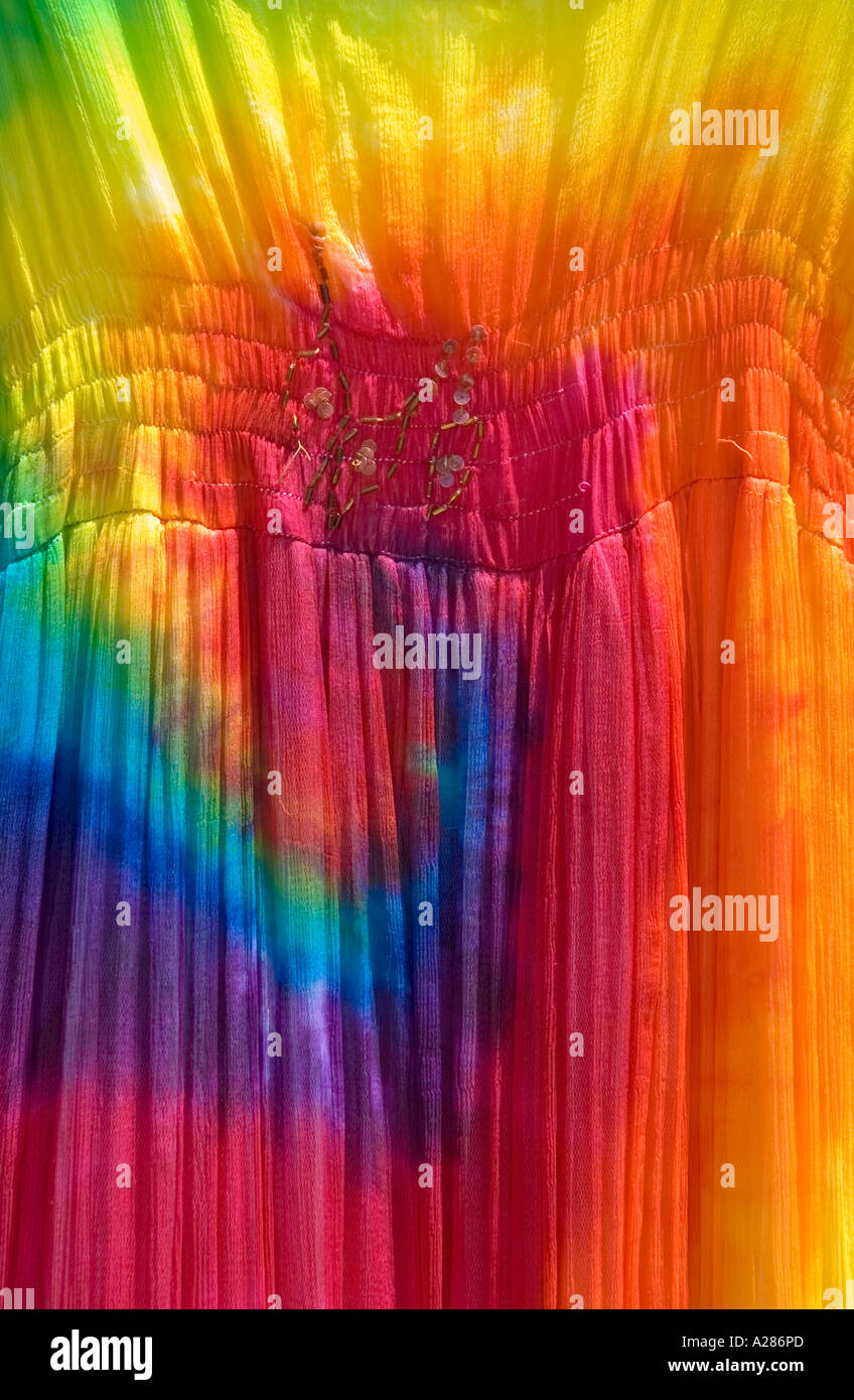 Rainbow coloured dress at Woodford Folk Festival, Queensland, Australia. DSC 8026 Stock Photo
