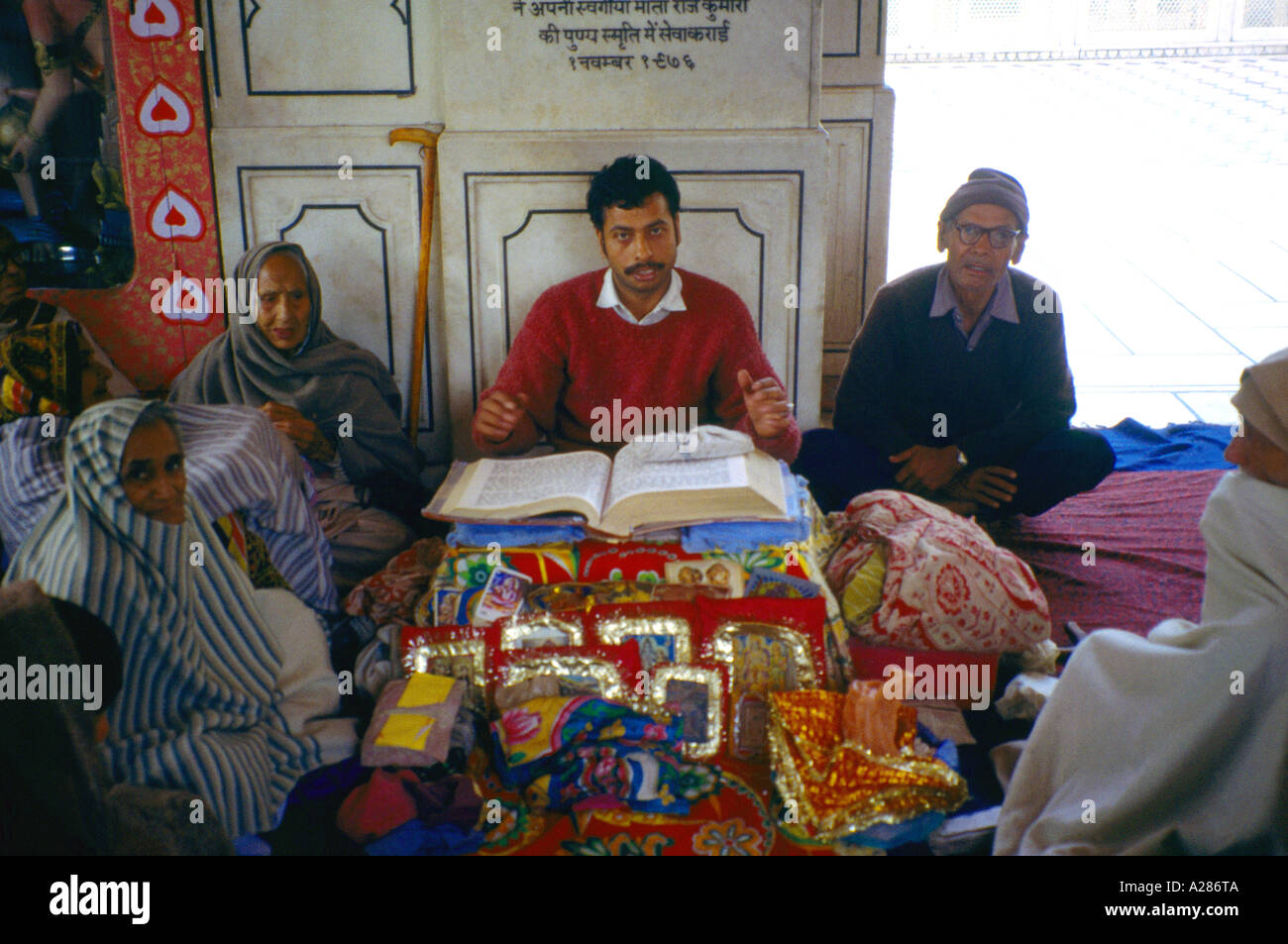 Amritsar India Brahman Reading Holy Book In Durgiana (hindu) Temple Stock Photo