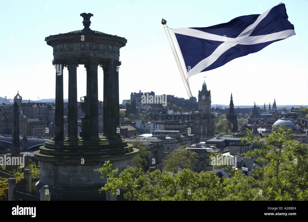 Edinburgh and Scottish flag Stock Photo