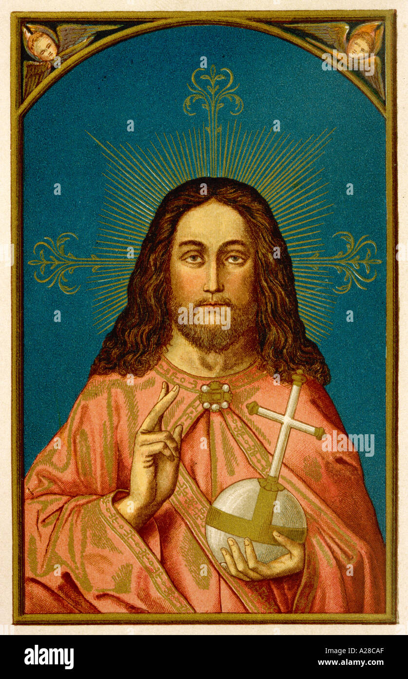 Jesus Holding Orb Stock Photo Alamy