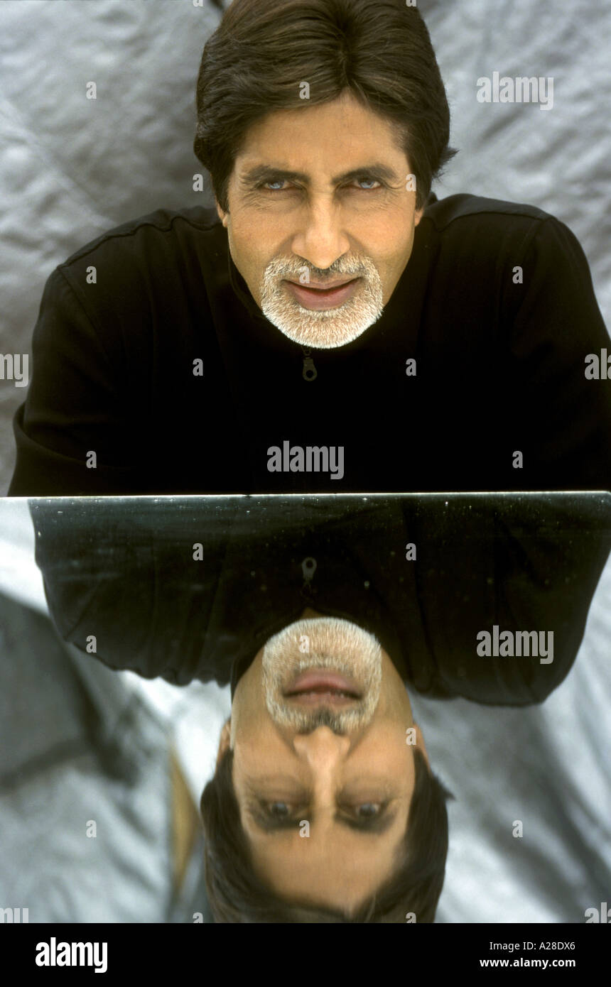 Indian Bollywood Film Star Actor Amitabh Bachchan Mirror image shot for the release of Aks in India Stock Photo
