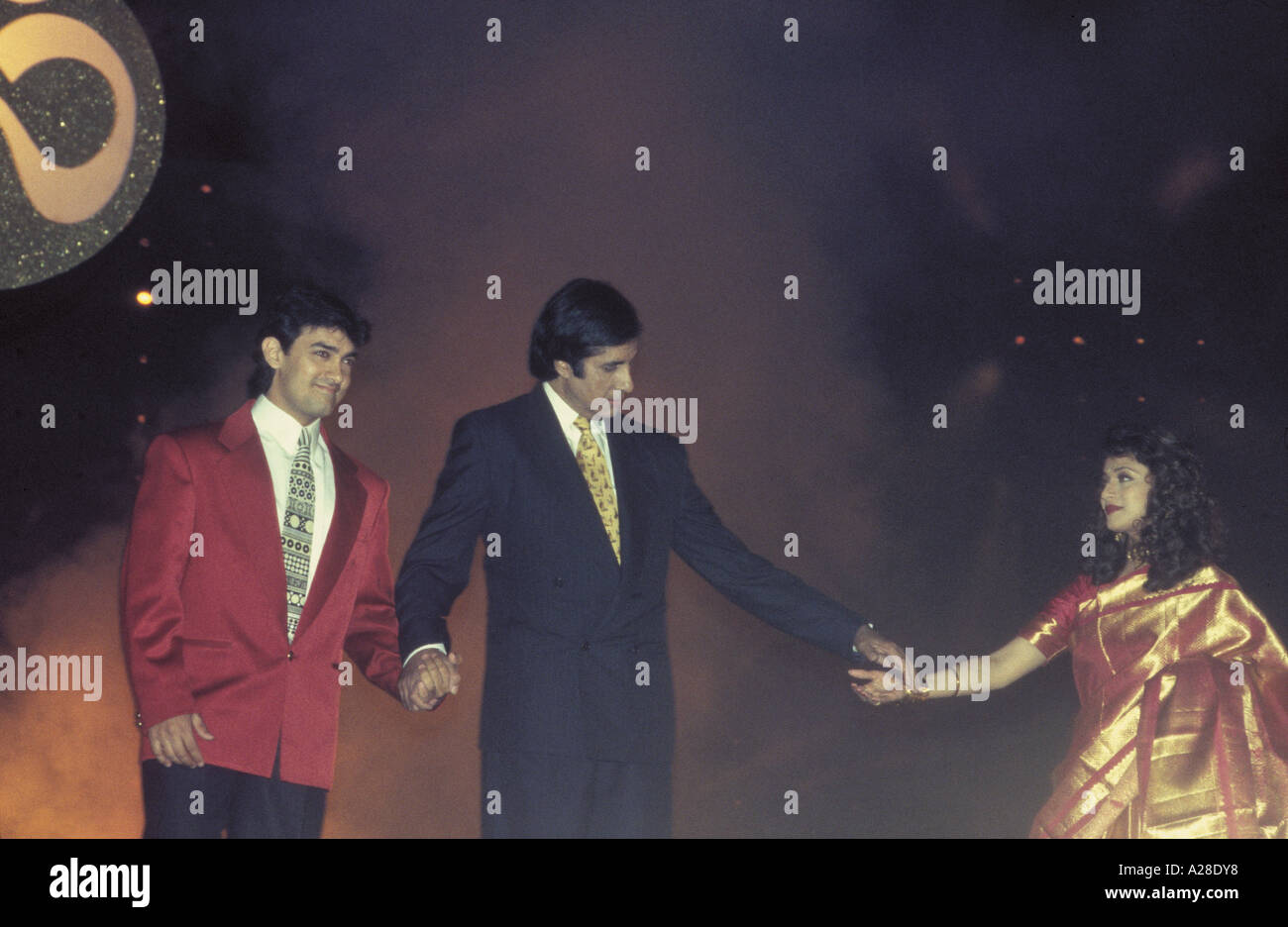 Indian Bollywood Film Star Actor Amitabh Bachchan with Aamir Khan and Madhuri Dixit Stock Photo