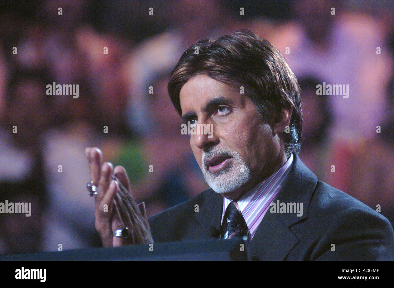 Indian Bollywood Film Star Actor Amitabh Bachchan on Kaun Banega Crorepati part two Television show India Stock Photo