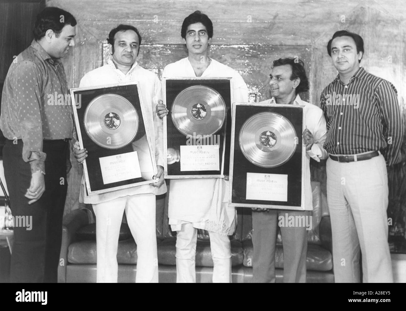 Indian Bollywood Film Star Actor Amitabh Bachchan with Kalyanji Ananadji in music release function India Stock Photo
