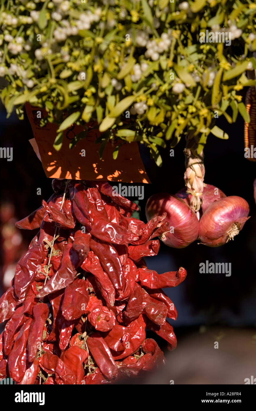 Dried peppers on a market stall in the sunshine Santo Tomas Saint ...