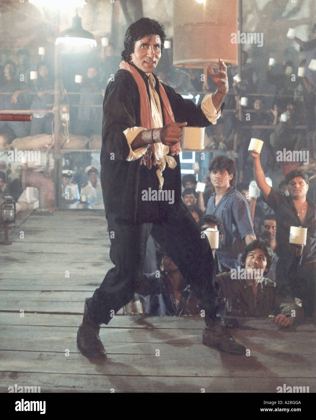 Amitabh Bachchan Indian Bollywood Film Star Actor singing on the sets Chumma De in Film Hum India Jumma Chumma De De Stock Photo