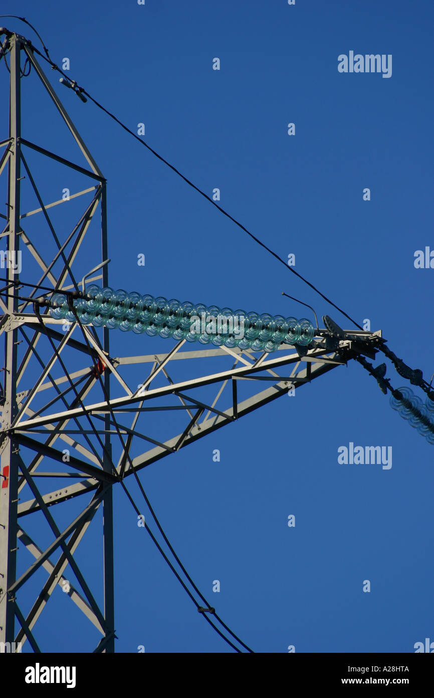 Electricity supply line pylon close crop Stock Photo Alamy