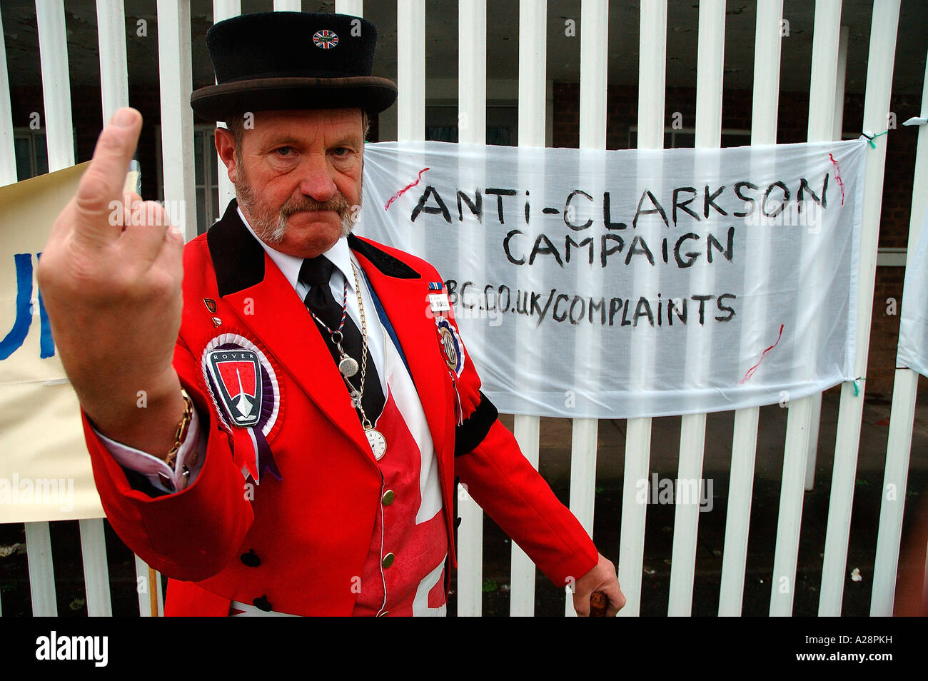 John Bull with anti Jeremy Clarkson Campaign poster Stock Photo