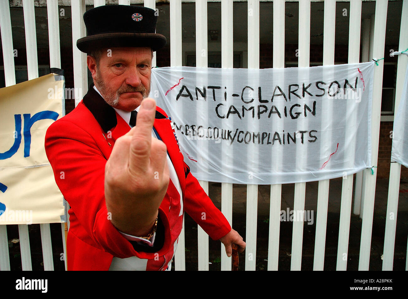 John Bull with anti Jeremy Clarkson Campaign poster Stock Photo