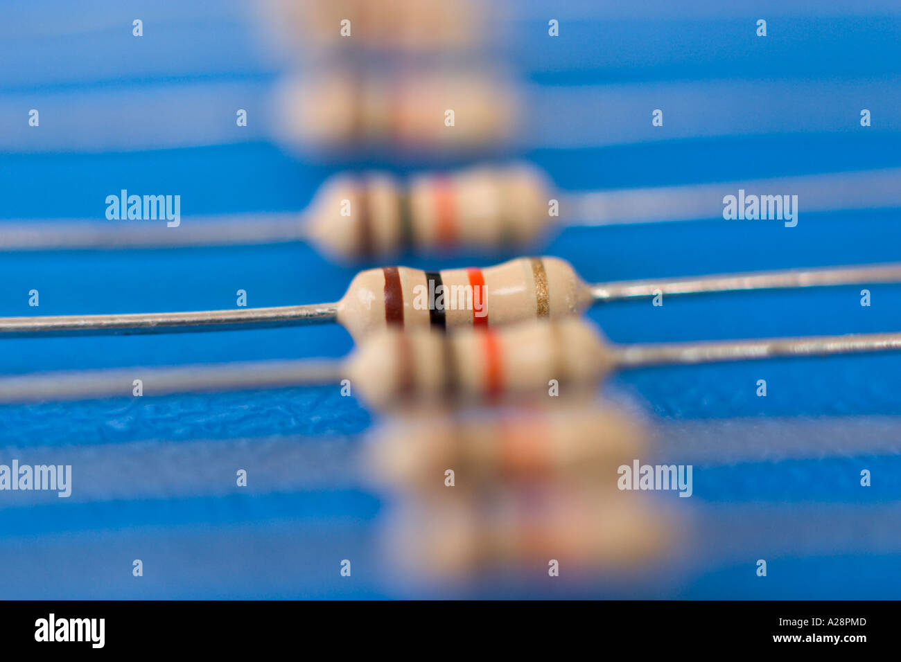 detail of discrete resistors with colour code, an electronic component