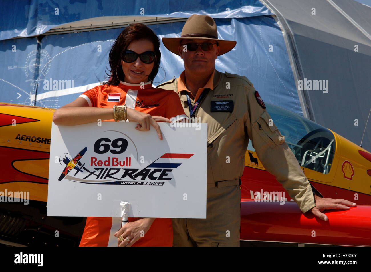Red Bull Air Race pilots with their planes Turkish promo girls on Red ...