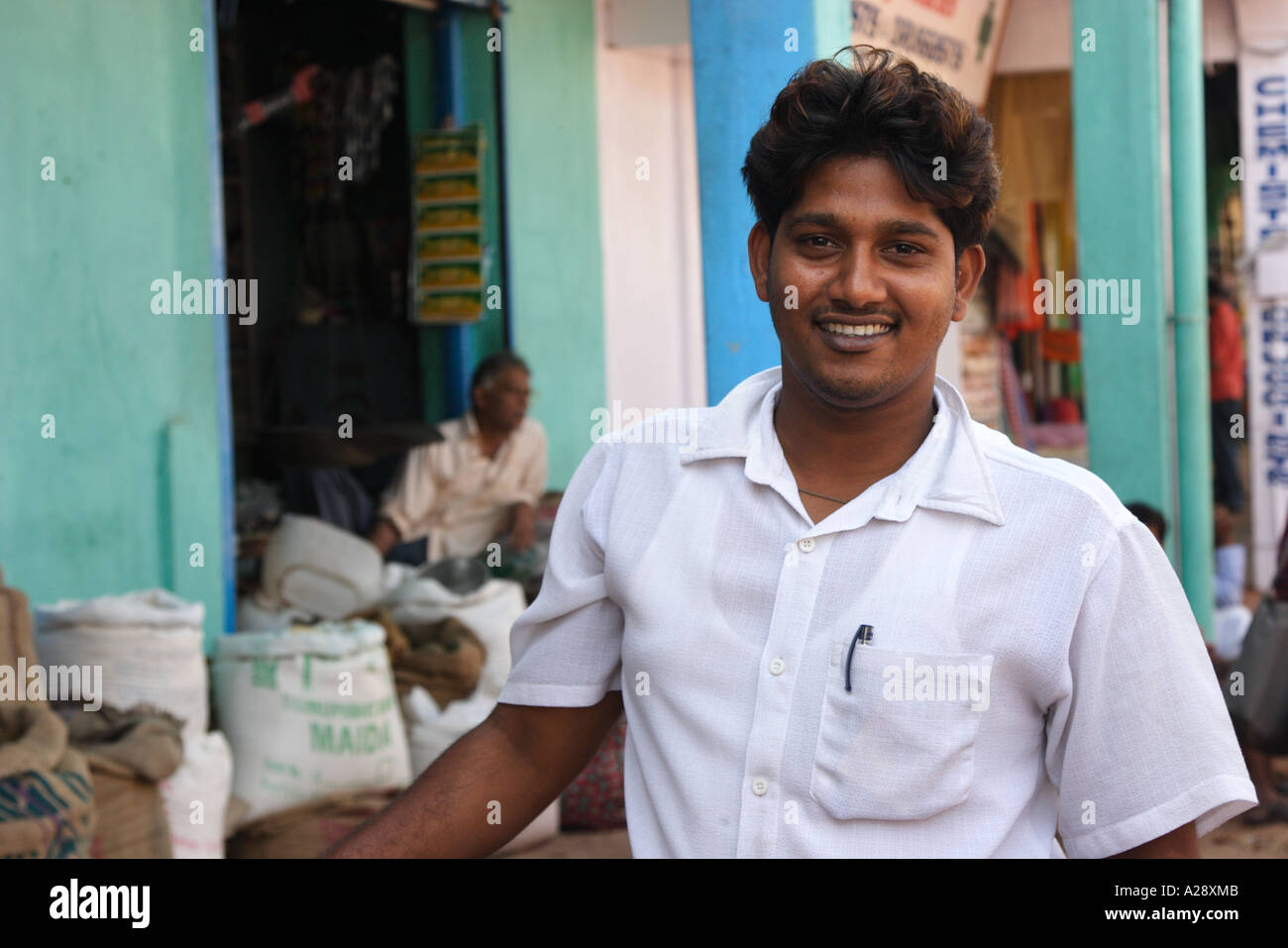 Portrait Of Young Man On Street Mapusa City Goa India Stock Photo