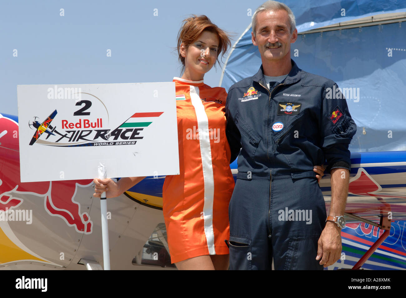 Red Bull Air Race pilots with their planes Turkish promo girls on Red ...