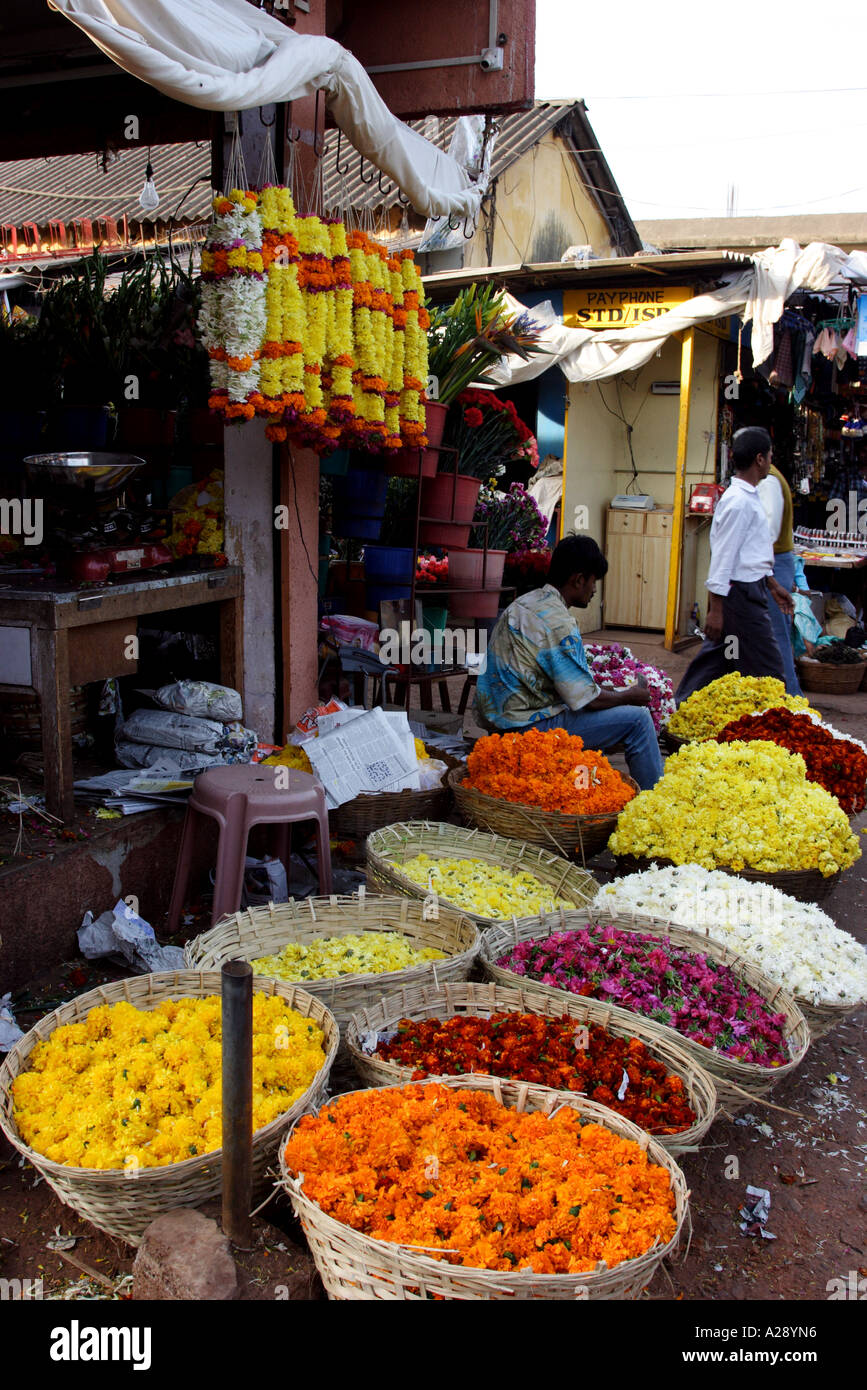 Flowers On Sale In Mapusa City Market Goa India Stock Photo