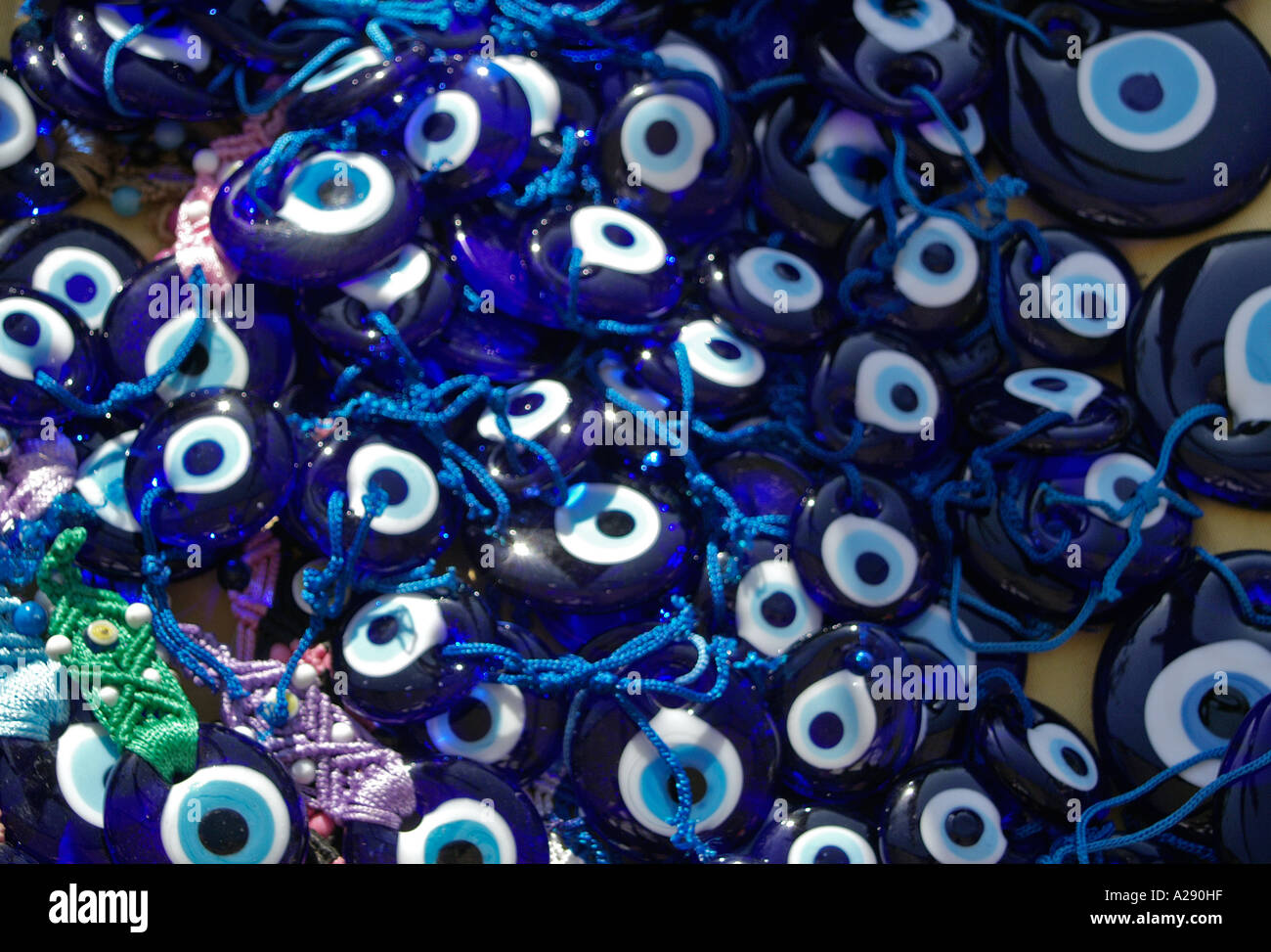 Traditional Turkish good luck charms on sale in Içmeler weekly outdoor