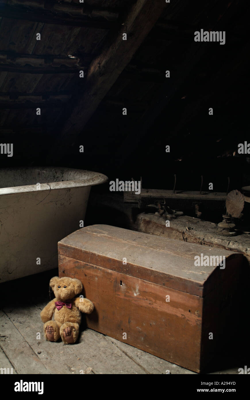 https://c8.alamy.com/comp/A294YD/teddy-bear-and-an-old-toy-box-in-the-dusty-attic-space-of-a-house-A294YD.jpg