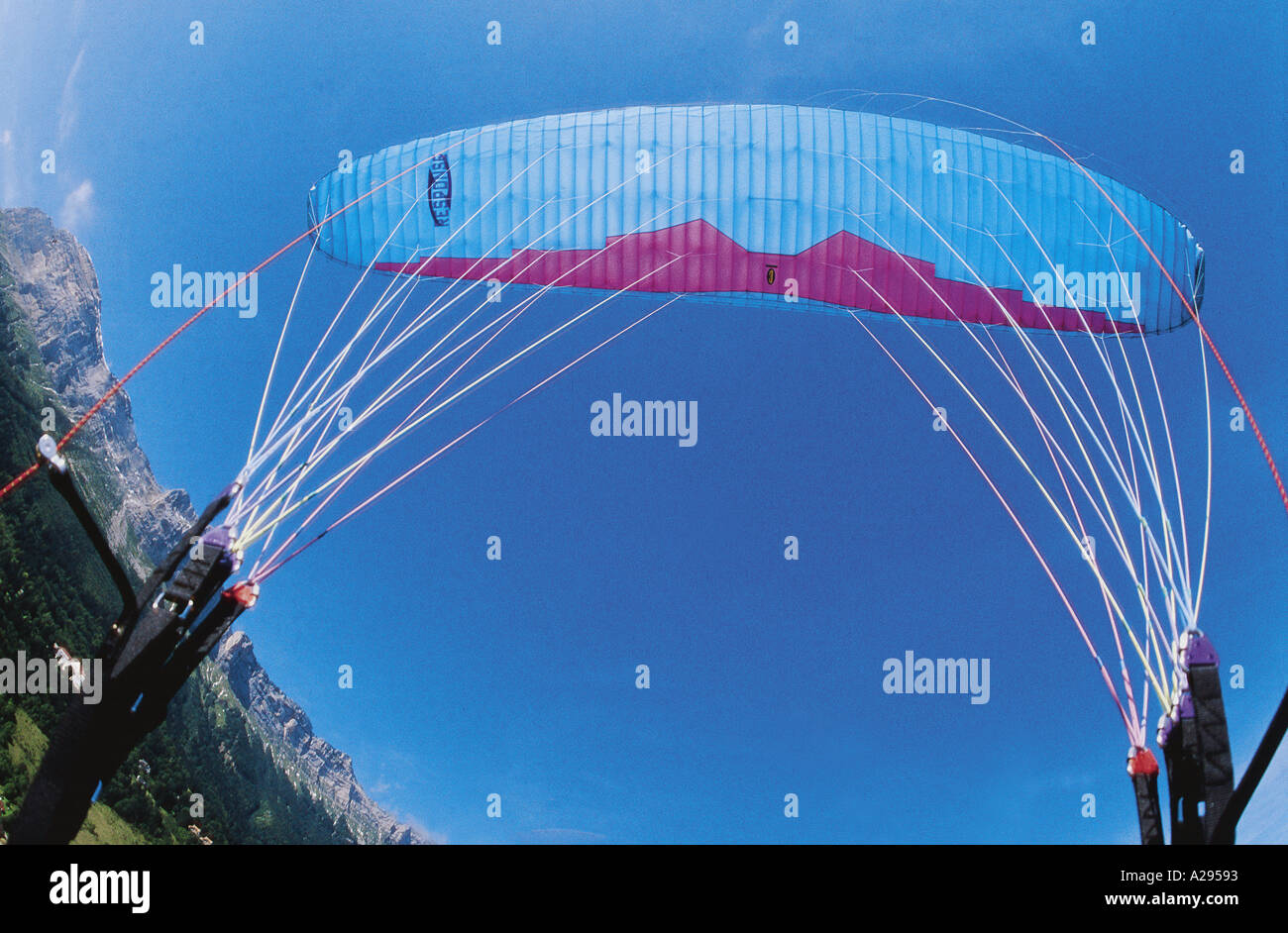 Special effect of canopy and ropes of paraglider Stock Photo
