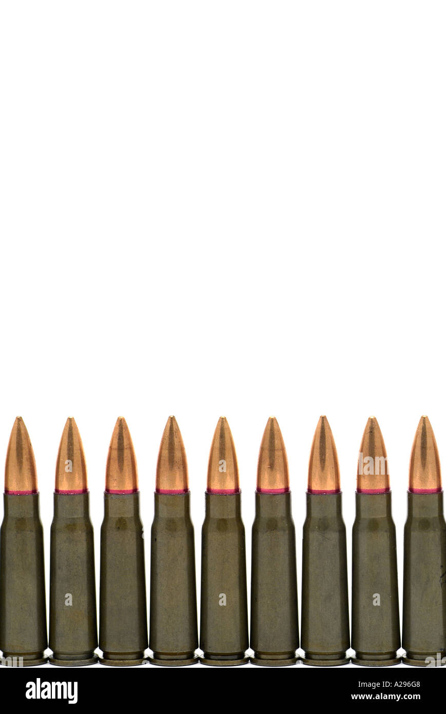 Bullets Lined Up Against A White Background Stock Photo