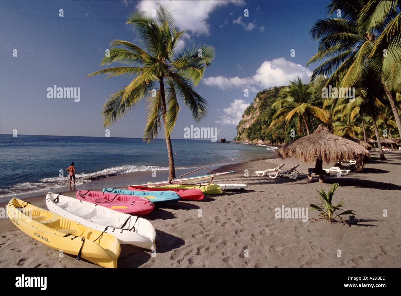 Kayaks on beach Anse Chastanet Resort St Lucia Caribbean J Greenberg ...