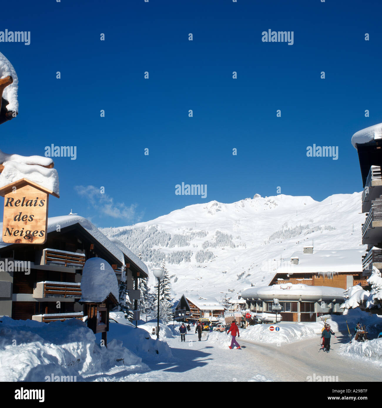 Resort Centre, Verbier, Valois, Swiss Alps, Switzerland Stock Photo