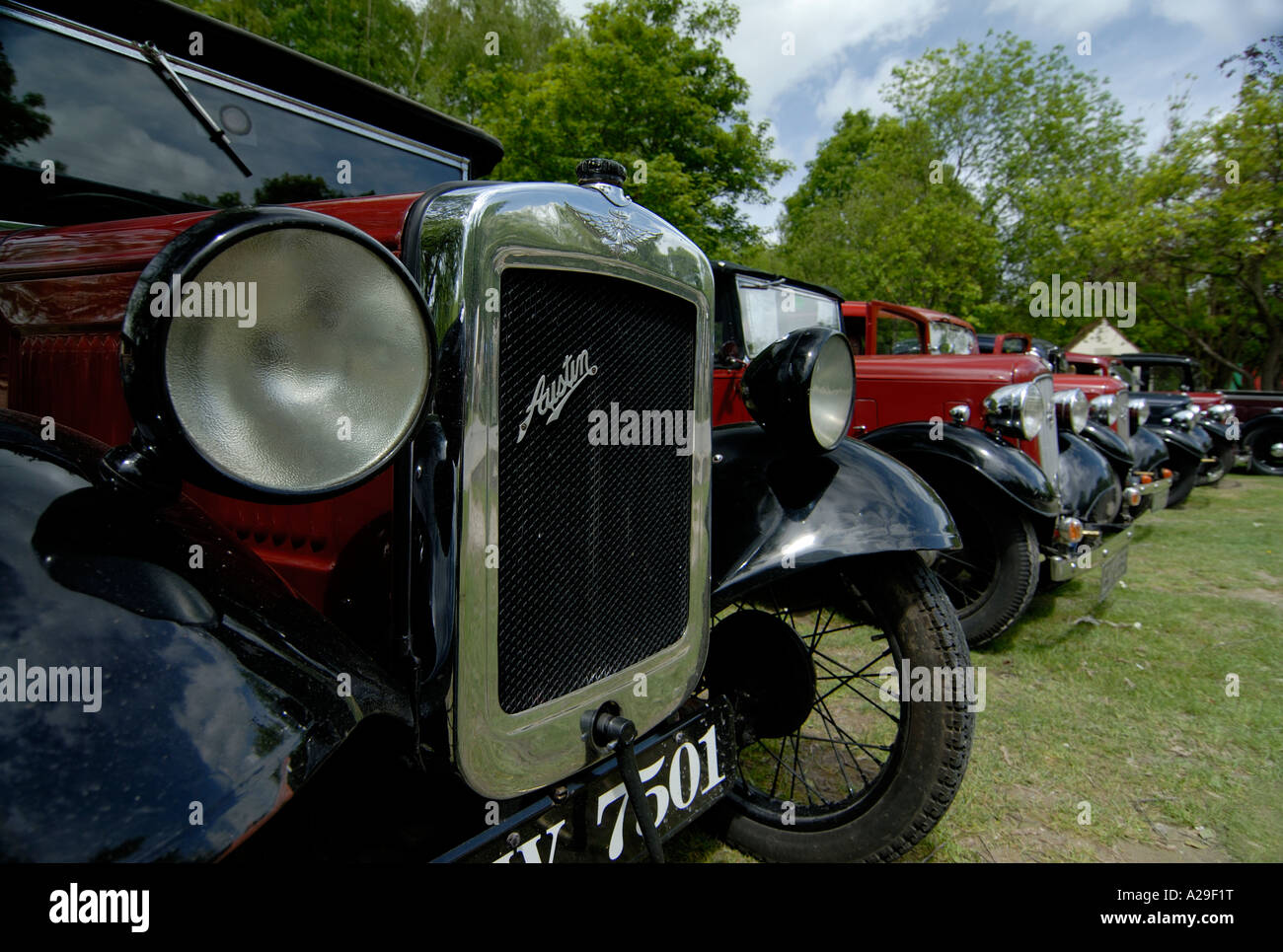 A row of cars Austin Sevens at a classic car show Stock Photo